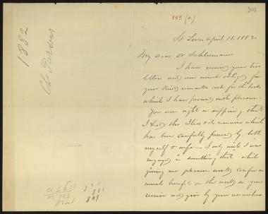 Letter sent by Parsons, Charles to Schliemann, Heinrich, 1882