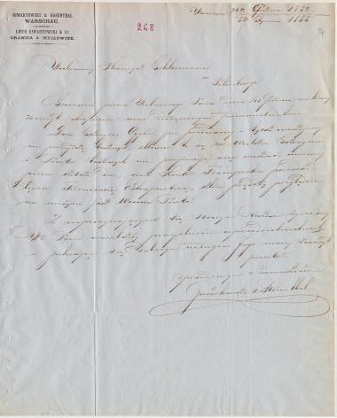 Letter sent by Giwartowski & Rosenthal to Schliemann, Heinrich, 1855