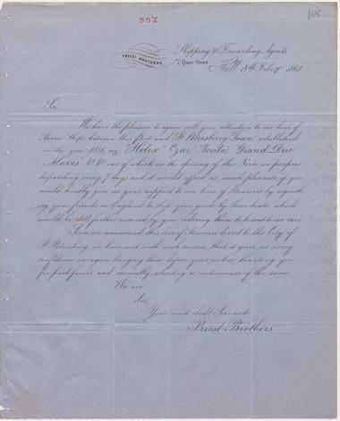 Letter sent by Priest Bros. to Schliemann, Heinrich, 1861