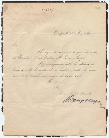 Letter sent by Prange & Meyer to Schliemann, Heinrich, 1860