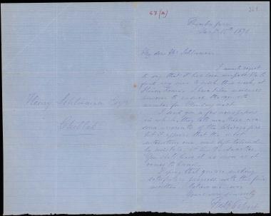 Letter sent by Calvert, Frederick W. to Schliemann, Heinrich, 1871