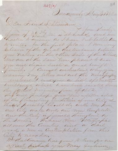 Letter sent by Grim, A. K. to Schliemann, Heinrich, 1854
