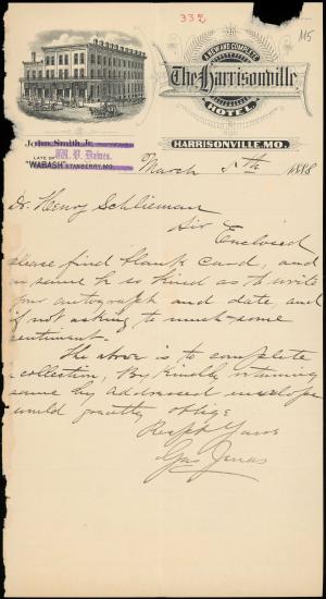 Letter sent by by unknown sender to Schliemann, Heinrich, 1888