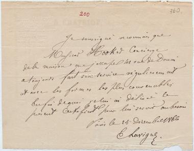 Letter sent by Lavigne, E. to Schliemann, Heinrich, 1866