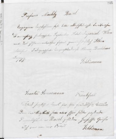 Copy of letter by Schliemann, Heinrich to Maehly, Jacob, 1884