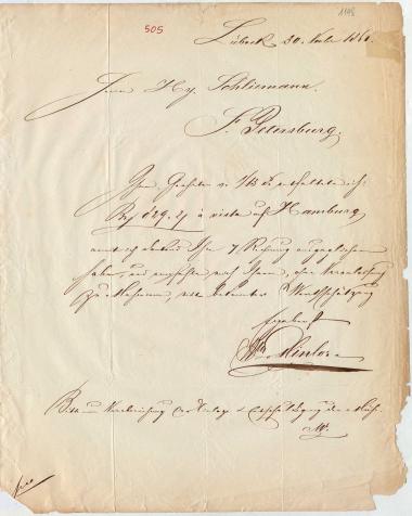 Letter sent by Minlos, Wilhelm to Schliemann, Heinrich, 1861