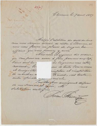 Letter sent by Stiesen, S. & Co. to Schliemann, Heinrich, 1857