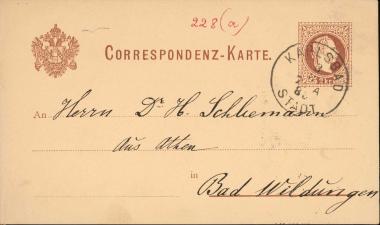 Letter sent by Σλήμαν, Σοφία to Schliemann, Heinrich, 1883