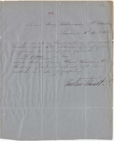 Letter sent by Schmidt, Hans Diedr. to Schliemann, Heinrich, 1863