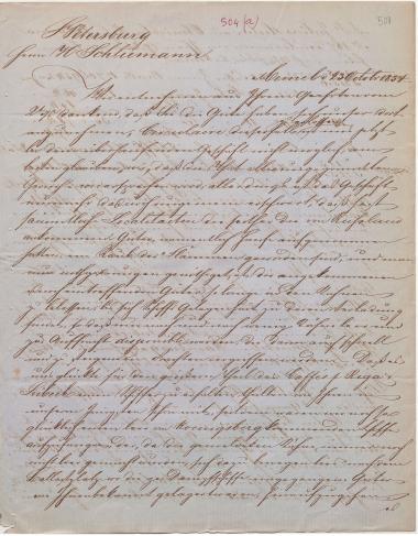 Letter sent by Meyer & Co. to Schliemann, Heinrich, 1854