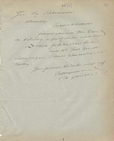 Letter sent by Witte, D. G. to Schliemann, Heinrich, 1848