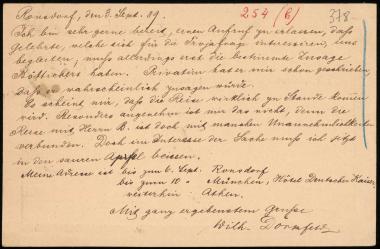 Letter sent by Dörpfeld, Wilhelm to Schliemann, Heinrich, 1889