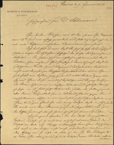 Letter sent by Stoltenhoff, August to Schliemann, Heinrich, 1879