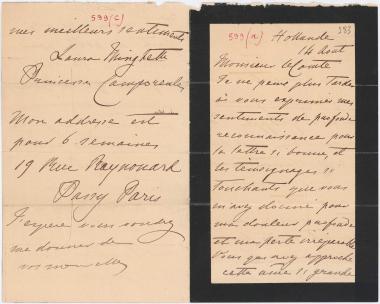 Letter sent by Minquette, Laura to Schliemann, Heinrich, 1887