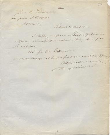 Letter sent by Witte, D. G. to Schliemann, Heinrich, 1846