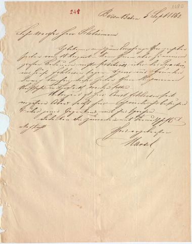 Letter sent by Marsch, A. to Schliemann, Heinrich, 1862