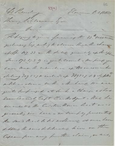 Letter sent by Belfour Ellah Rainals & Co. to Schliemann, Heinrich, 1850