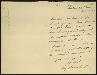 Letter sent by Schwiedland, Eugène to Schliemann, Heinrich, 1885