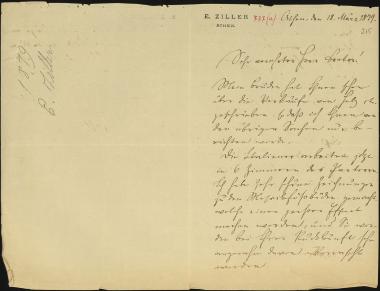 Letter sent by Ziller, Ernst to Schliemann, Heinrich, 1879