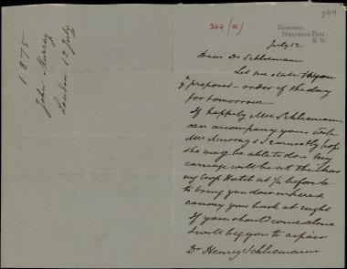 Letter sent by Murray, John to Schliemann, Heinrich, 1875