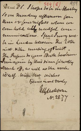 Letter sent by Gladstone, William Ewart  to Schliemann, Heinrich, 1877