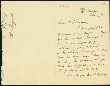 Letter sent by Layard, Austen Henry to Schliemann, Heinrich, 1878