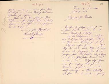 Letter sent by Lange, Reinhard to Schliemann, Heinrich, 1884