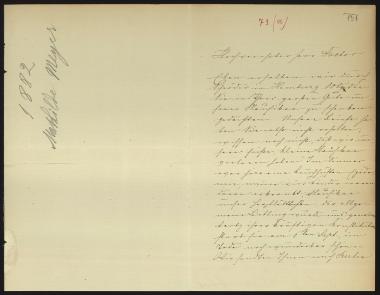 Letter sent by Meyer-Hückstaedt, Mathilde to Schliemann, Heinrich, 1881