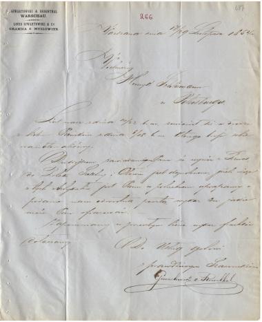 Letter sent by Giwartowski & Rosenthal to Schliemann, Heinrich, 1854