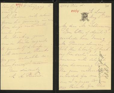 Letter sent by Parsons, Marthe A. to Schliemann, Heinrich, 1880