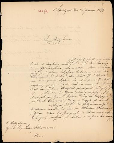 Letter sent by Cotta, J. G. to Schliemann, Heinrich, 1873