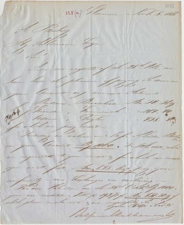 Letter sent by Belfour Ellah Rainals & Co. to Schliemann, Heinrich, 1856