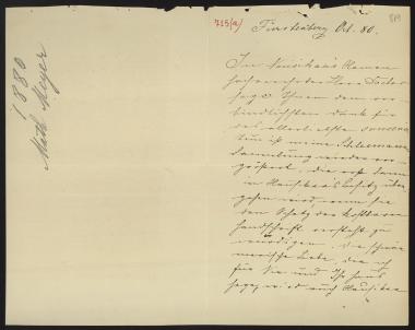 Letter sent by Meyer-Hückstaedt, Mathilde to Schliemann, Heinrich, 1880