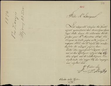 Letter sent by Σκουζές, Γεώργιος Π. to Schliemann, Heinrich, 1874