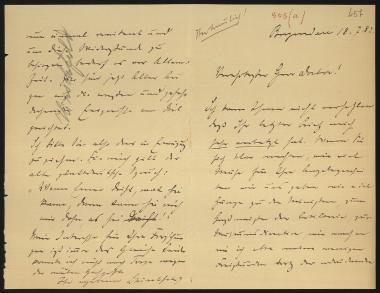 Letter sent by Hirschfeld, L. to Schliemann, Heinrich, 1882