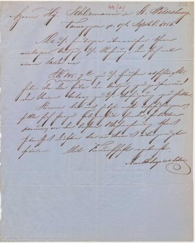 Letter sent by Segall, A. C. & Sons to Schliemann, Heinrich, 1856