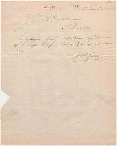 Letter sent by Hoyack, L. & Co. to Schliemann, Heinrich, 1863