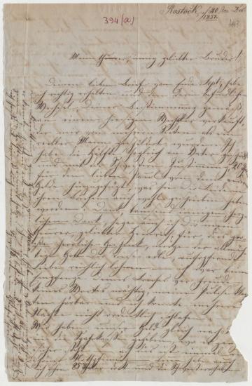 Letter sent by Schliemann, Louise to Schliemann, Heinrich, 1851