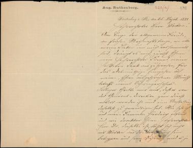 Letter sent by Ruthenberg, August to Schliemann, Heinrich, 1889