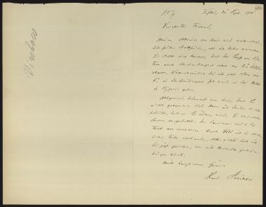 Letter sent by Virchow, Rudolf to Schliemann, Heinrich, 1881