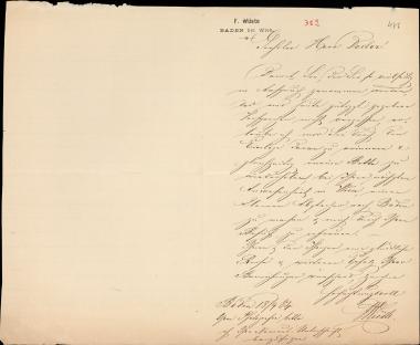 Letter sent by Wüste, F. to Schliemann, Heinrich, 1884