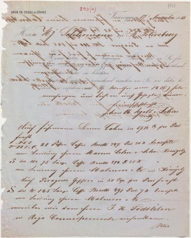 Letter sent by Segall, A. C. & Sons to Schliemann, Heinrich, 1855