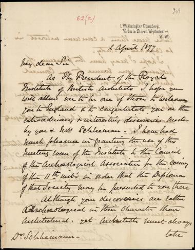 Letter sent by Barry, Charles to Schliemann, Heinrich, 1877