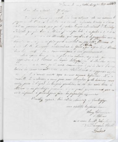 Copy of letter by Schliemann, Heinrich to Quatrefages, Charles de, 1884