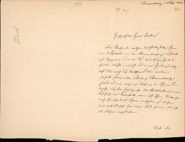 Letter sent by Bock, W. to Schliemann, Heinrich, 1884