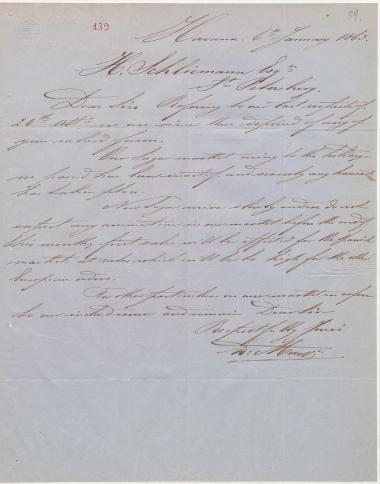 Letter sent by Meert, Edmund & Co. to Schliemann, Heinrich, 1863