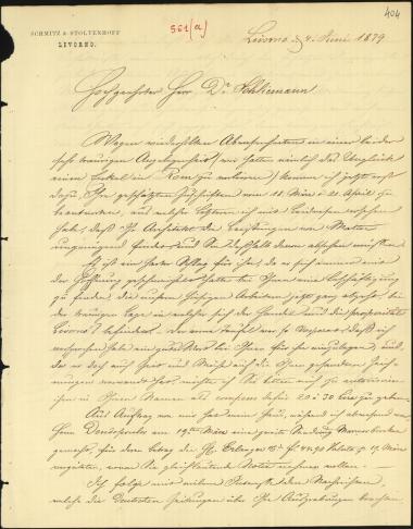 Letter sent by Stoltenhoff, August to Schliemann, Heinrich, 1879
