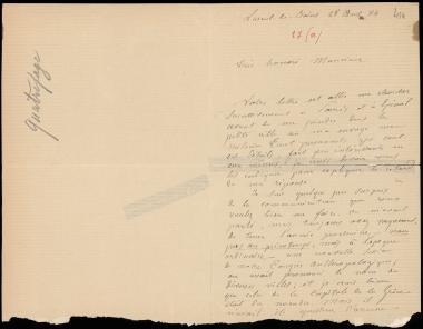 Letter sent by Quatrefages, Charles de to Schliemann, Heinrich, 1884