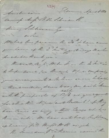 Letter sent by Belfour Ellah Rainals & Co. to Schliemann, Heinrich, 1850