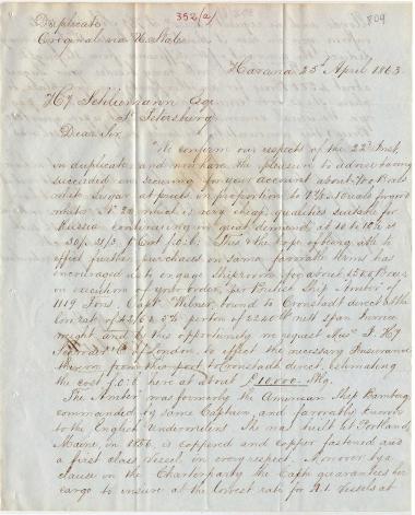 Letter sent by Fesser, F. & Co. to Schliemann, Heinrich, 1863